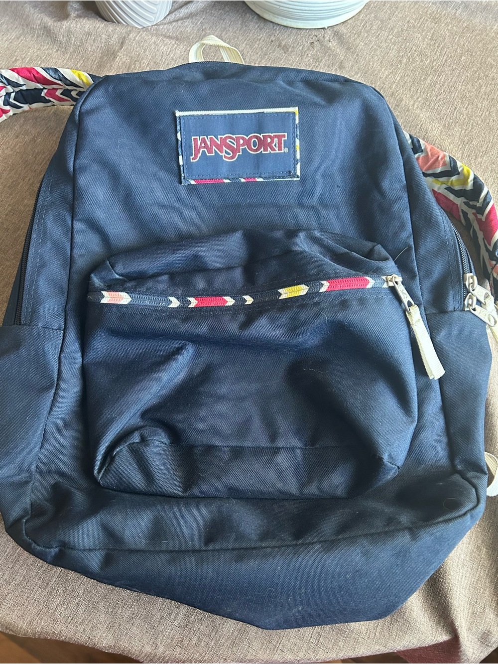 JanSport Navy Backpack with Multicolor Accent